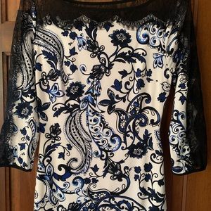 Boston Proper, size 8 white background with dark blue and Black print.